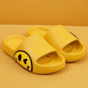 Yellow Smiley Cushion Slides, Light, Non-Slip Slippers